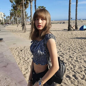 YesStyle Black & White Gingham Trendy Off-Shoulder Maiden Cottage Crop Top